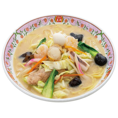 Champon Noodles with Seafood, Pork, and Vegetables in soy sauce pork bone based broth